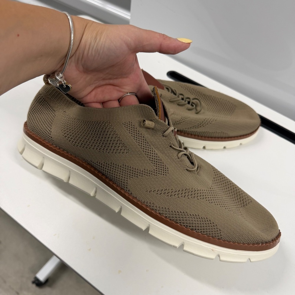 AUS Mens Knit Oxford Sneakers Khaki Tan Wingtip Bungee Lace Shoes SIZE 47 US 13